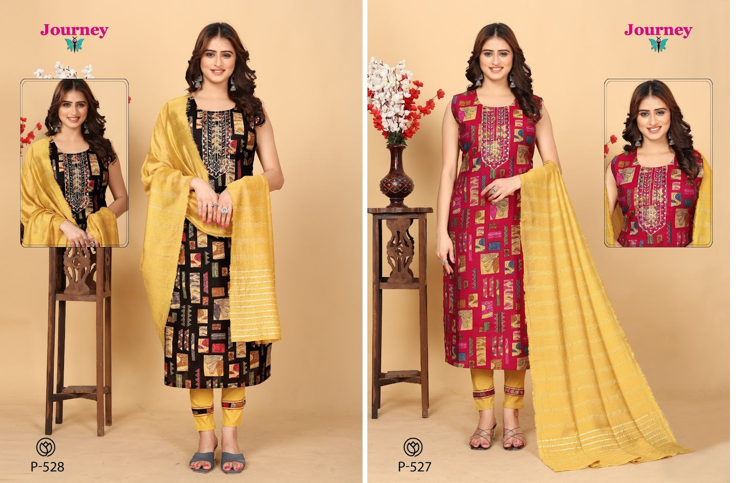 P 527-528 Journey Design Modal Chanderi Readymade Pant Style Suits