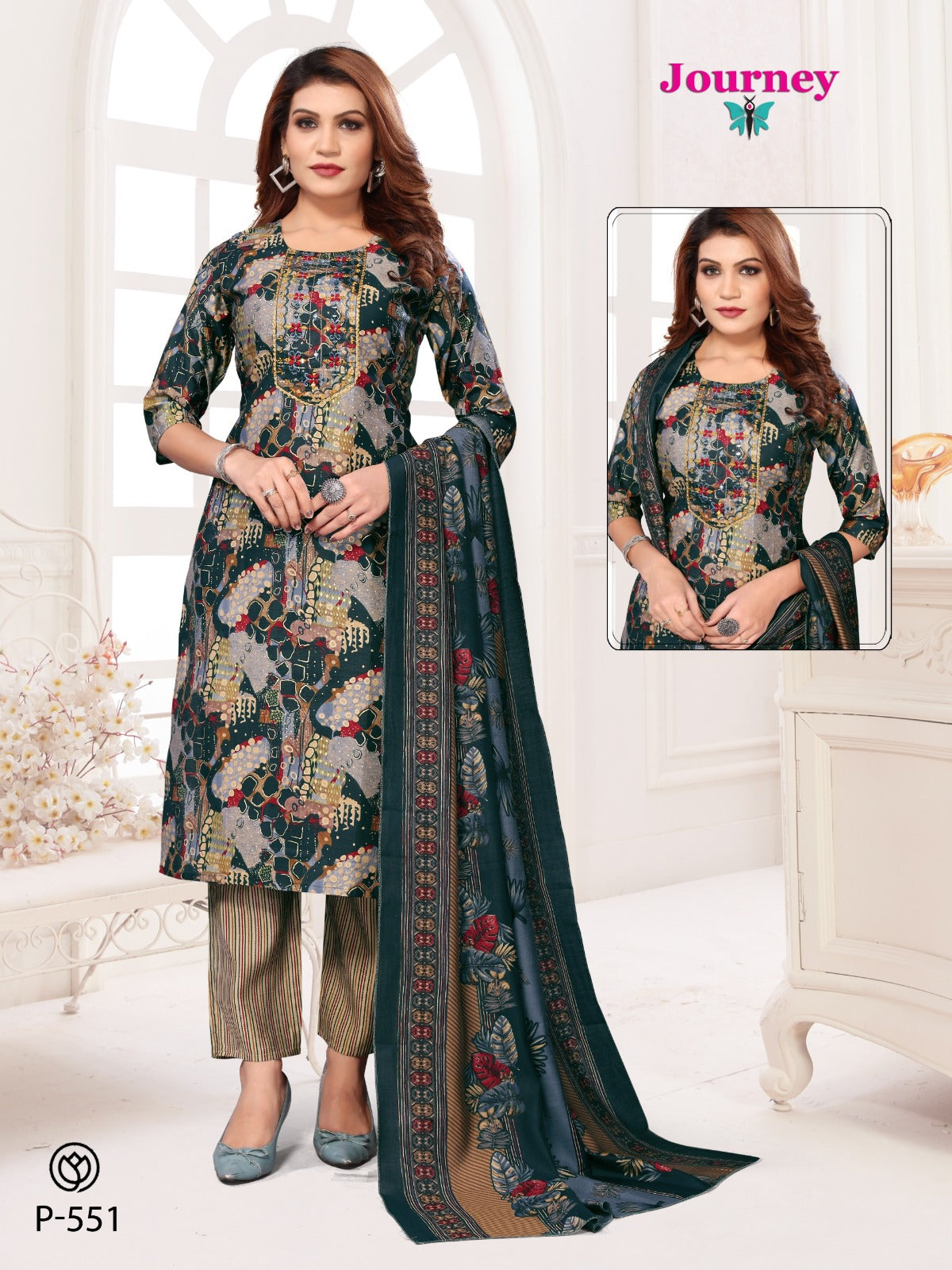 P 550-551 Journey Design Modal Chanderi Readymade Pant Style Suits