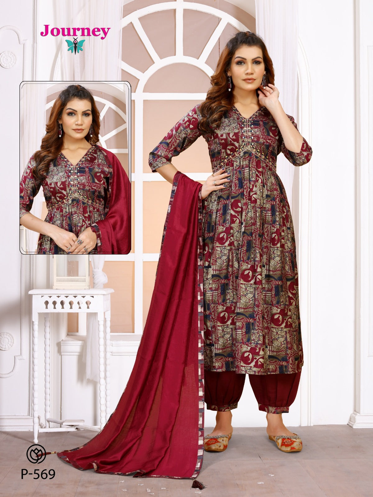 P 568-569 Journey Design Modal Chanderi Afghani Readymade Suit