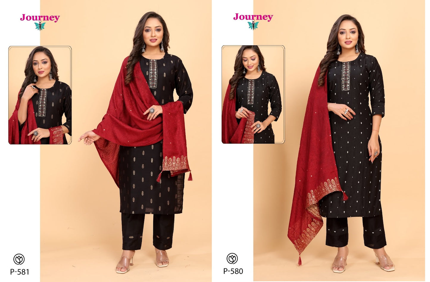 P 580-581 Journey Design Slub Readymade Pant Style Suits
