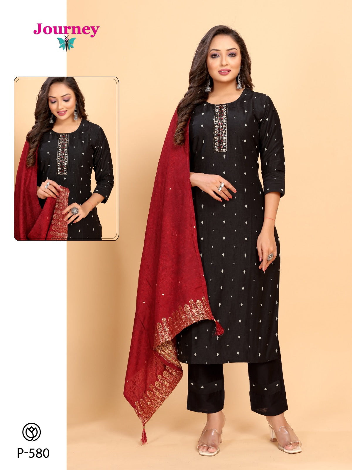 P 580-581 Journey Design Slub Readymade Pant Style Suits