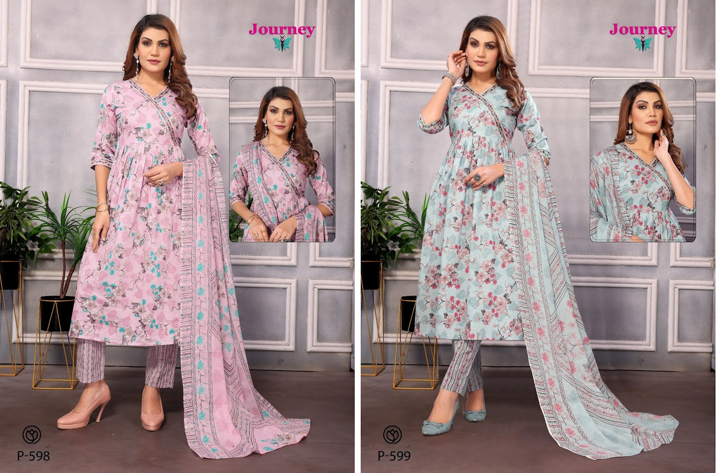 P 598-599 Journey Design Cambric Readymade Pant Style Suits