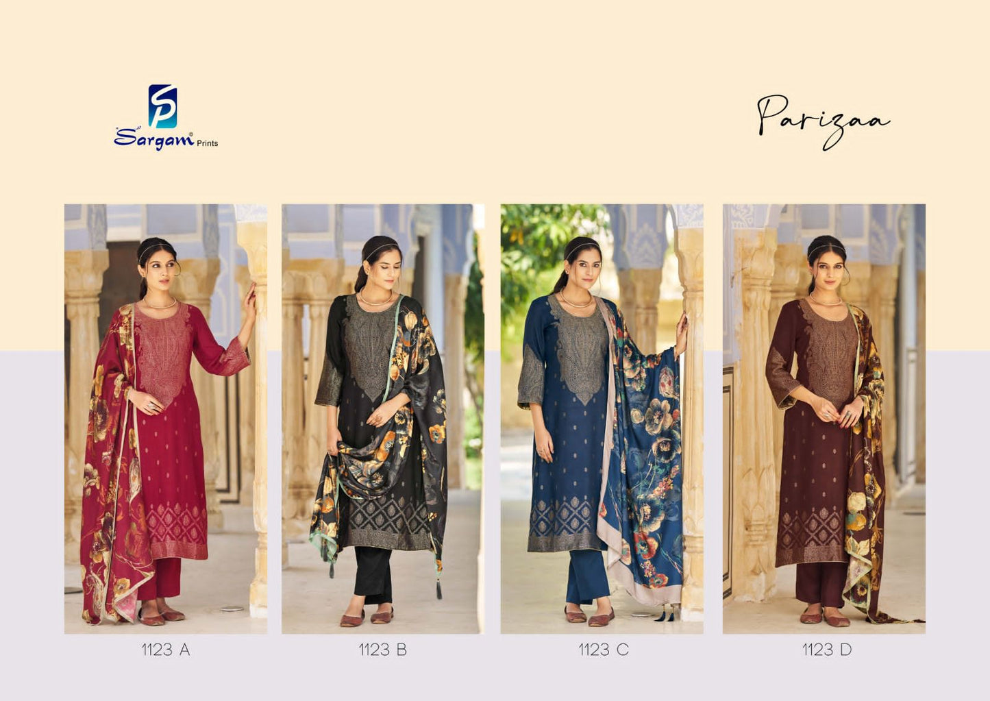 Parizaa Sargam Prints Pashmina Suits