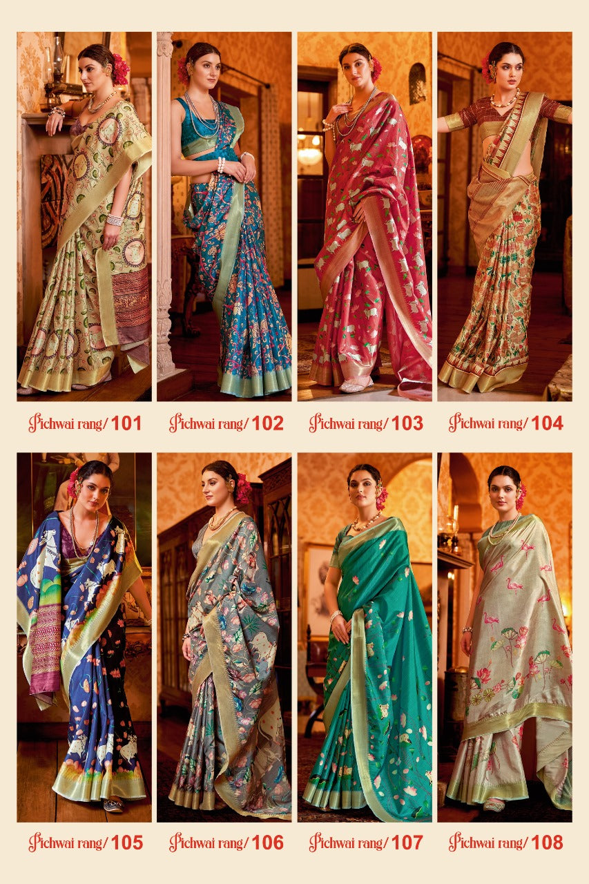 Pichwai Rang Apple Sarees