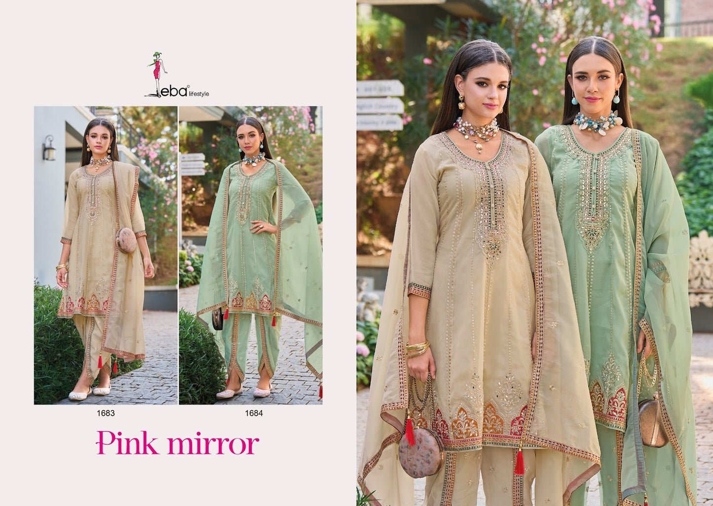 Pink Mirror Eba Lifestyle Organza Readymade Pant Style Suits