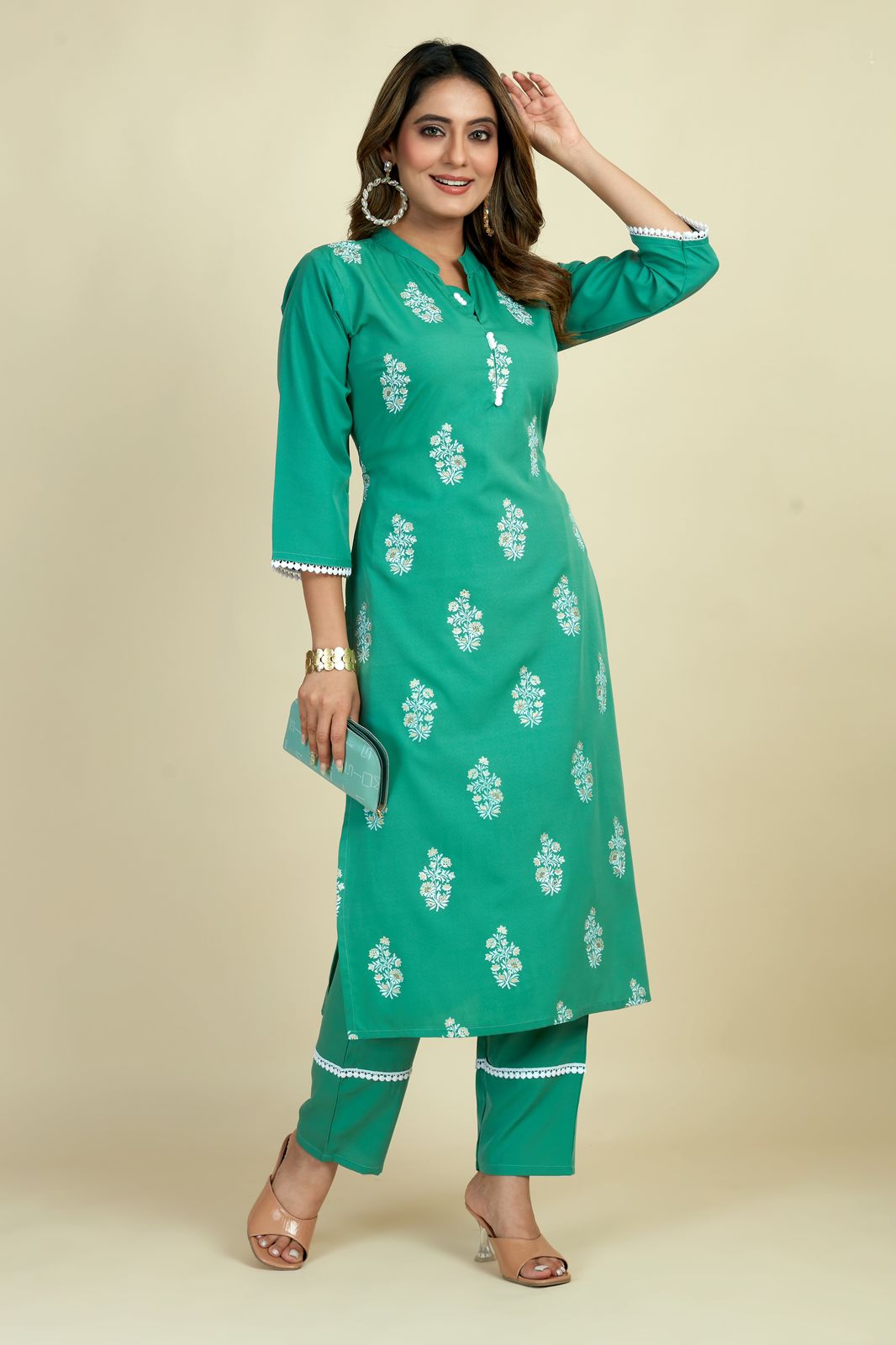 Pooja 4 Seamore Crape Kurti Pant Set