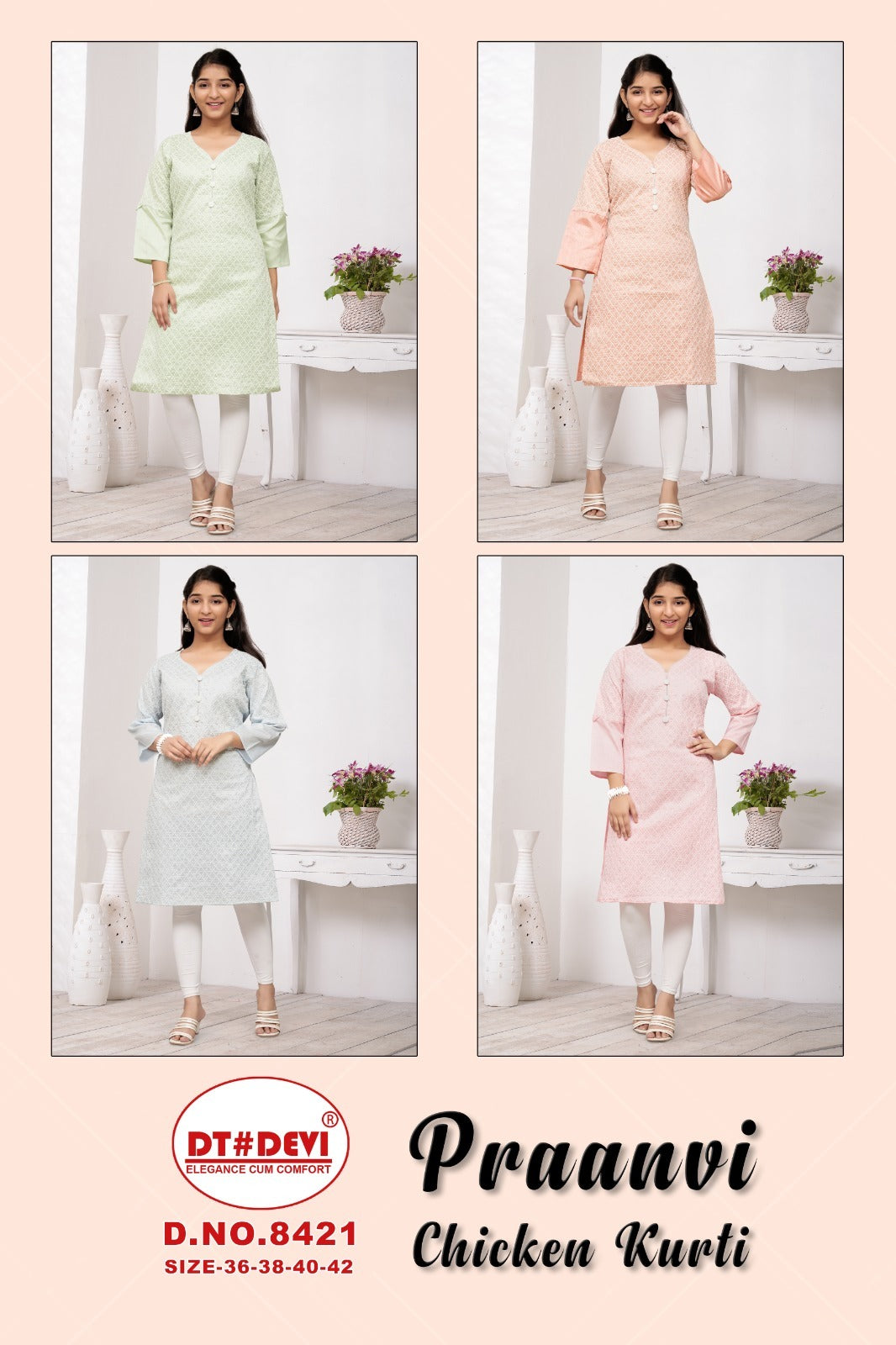 Praanvi Dt Devi Chikan Knee Length Kurtis
