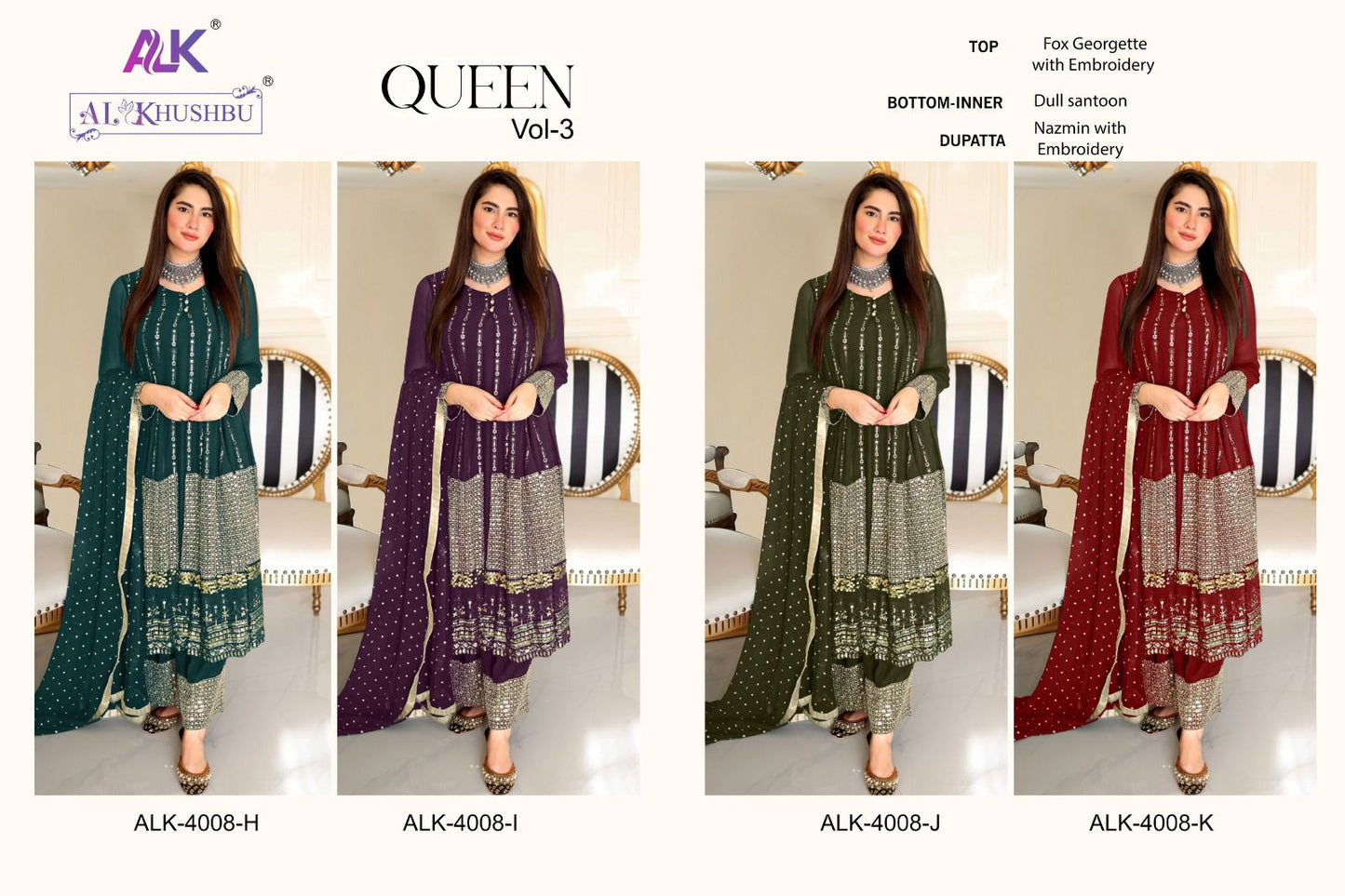 Queen Vol 3-Hijk Alk Georgette Pakistani Salwar Suits