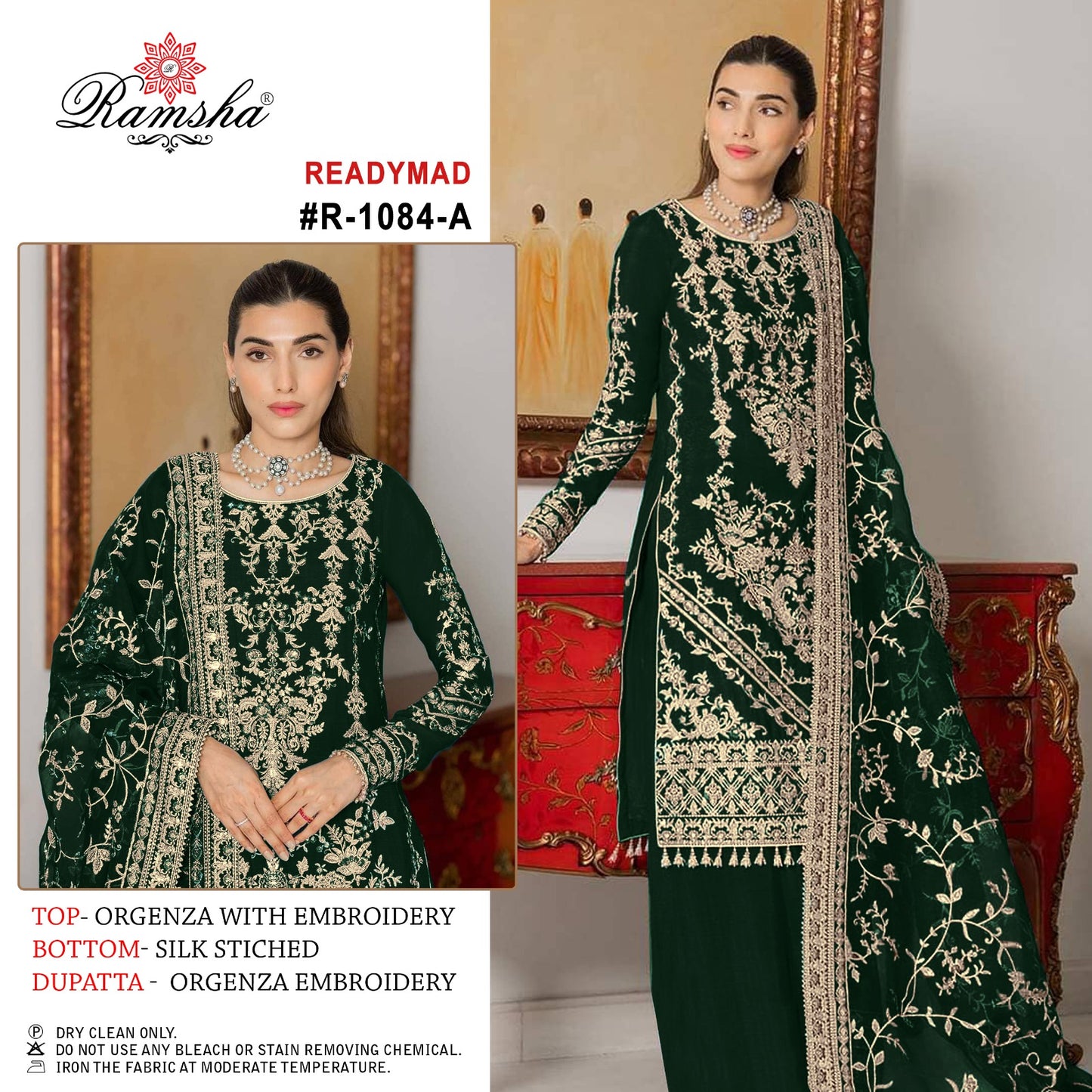 R-1084 Ramsha Organza Pakistani Readymade Suits