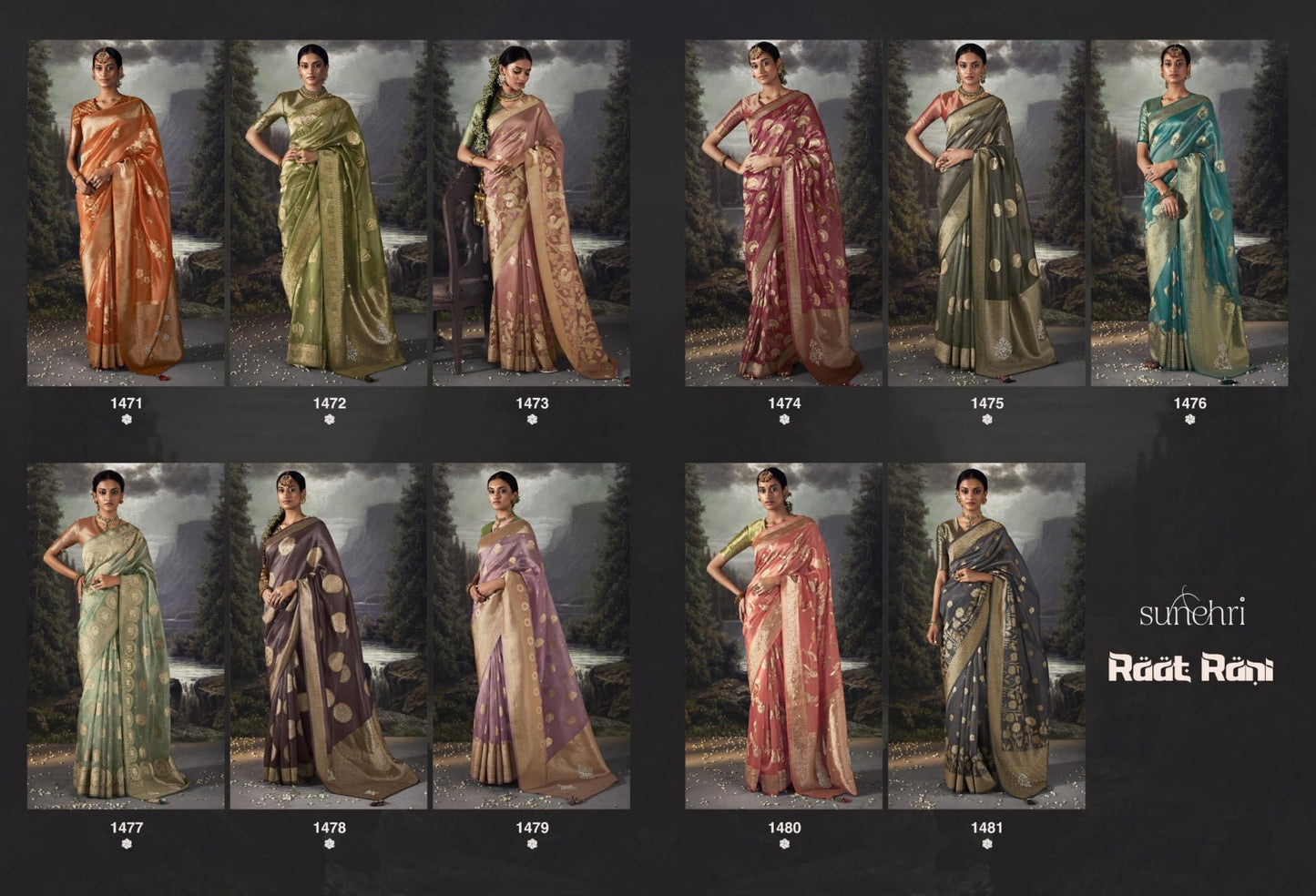 Raatrani Sunehri Organza Sarees