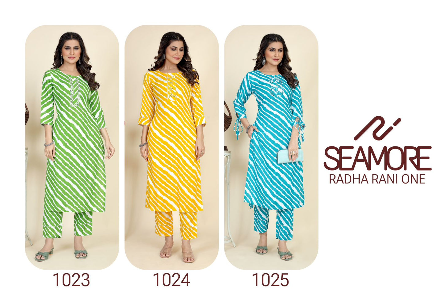 Radha Rani One Seamore Rayon Cotton Kurti Pant Set