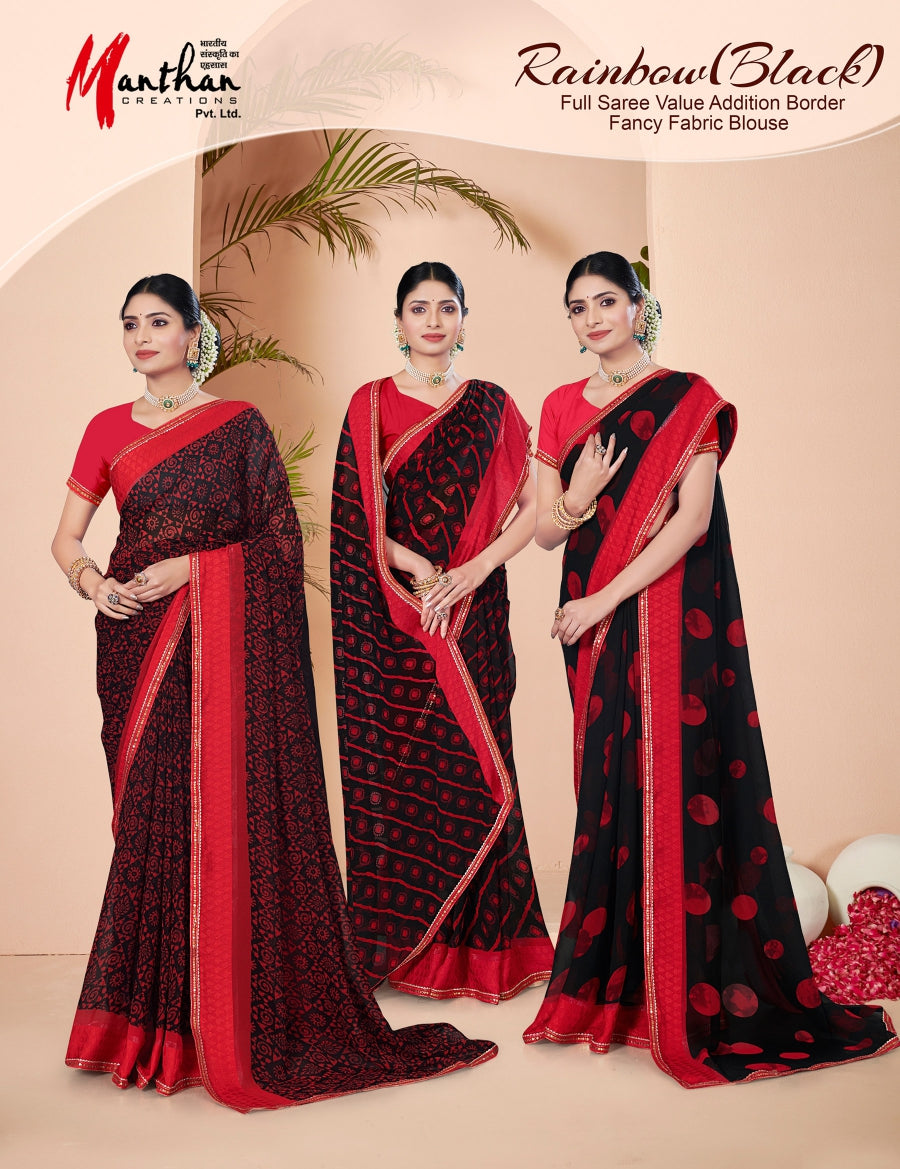 Rainbow-Black Manthan Georgette Sarees