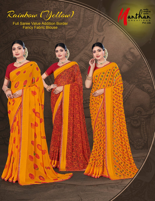 Rainbow-Yellow Manthan Georgette Sarees
