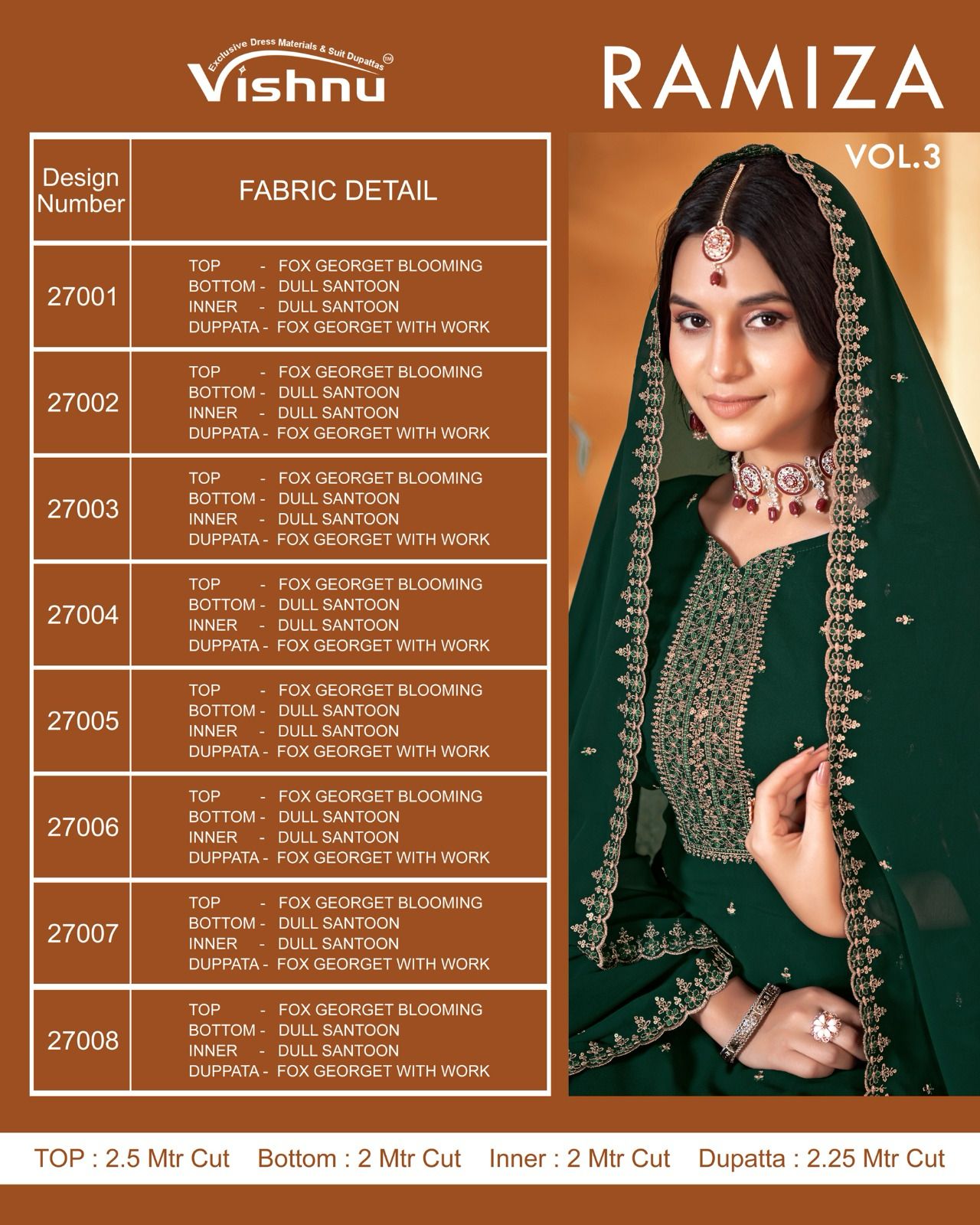 Ramiza Vol 3 Vishnu Impex Georgette Pant Style Suits