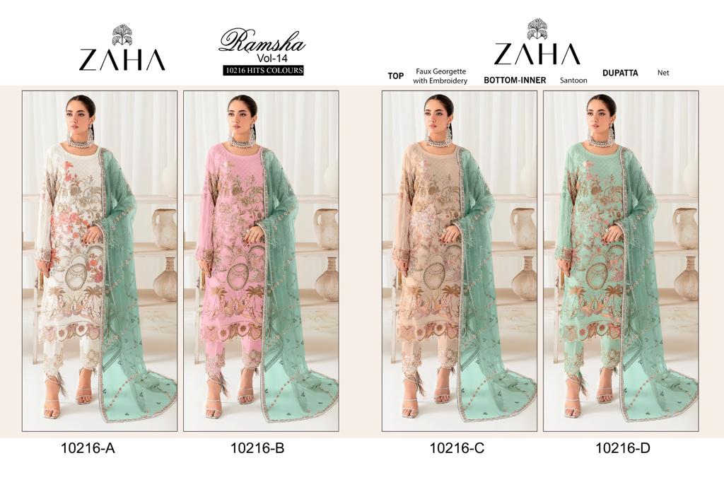 Ramsha Vol 14 Dn 10216 Zaha Georgette Pakistani Salwar Suits
