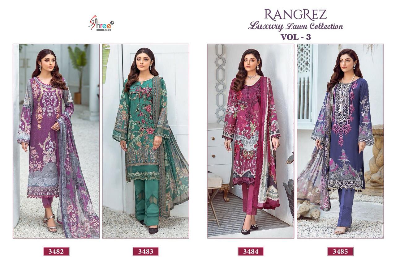 Rangrez Luxury Lawn Vol 3 Shree Fabs Cotton Pakistani Patch Work Suits