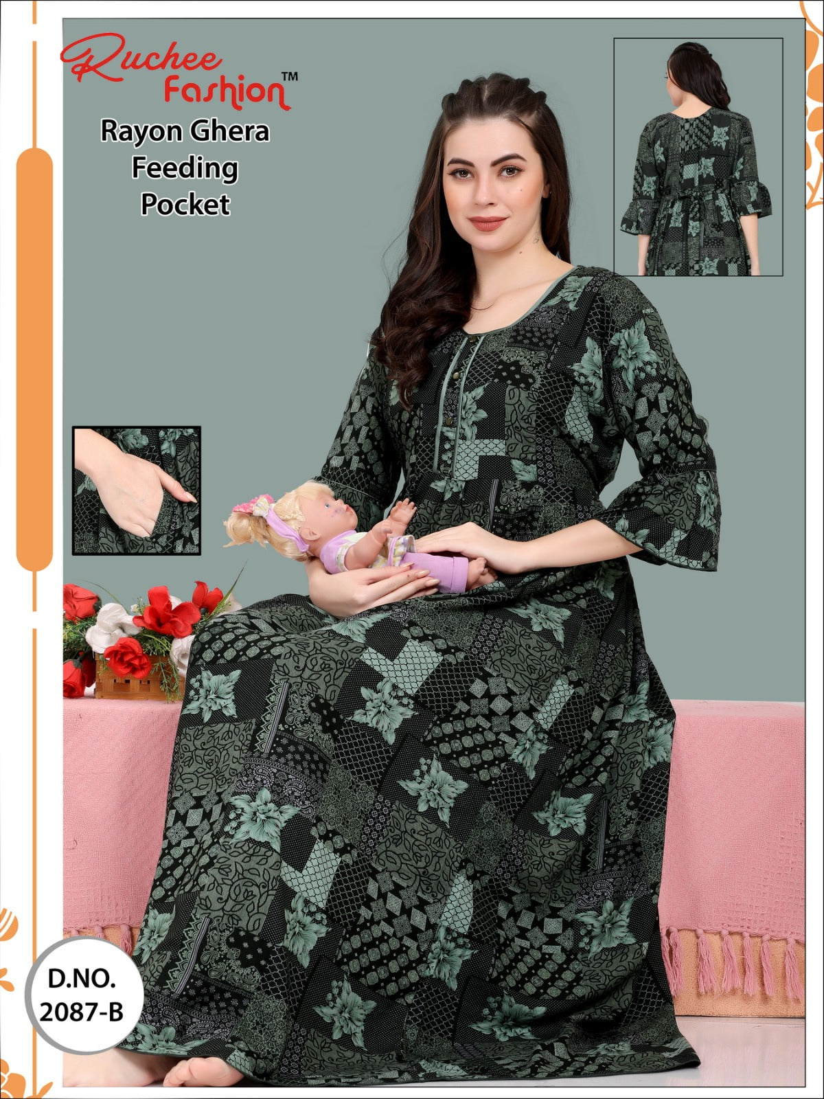 Rayon-010124 Ruchee Fashion Feeding Night Gown