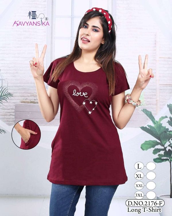 Ready At Store-Vol 2176 Kavyansika Hosiery Cotton Women Long Tshirt