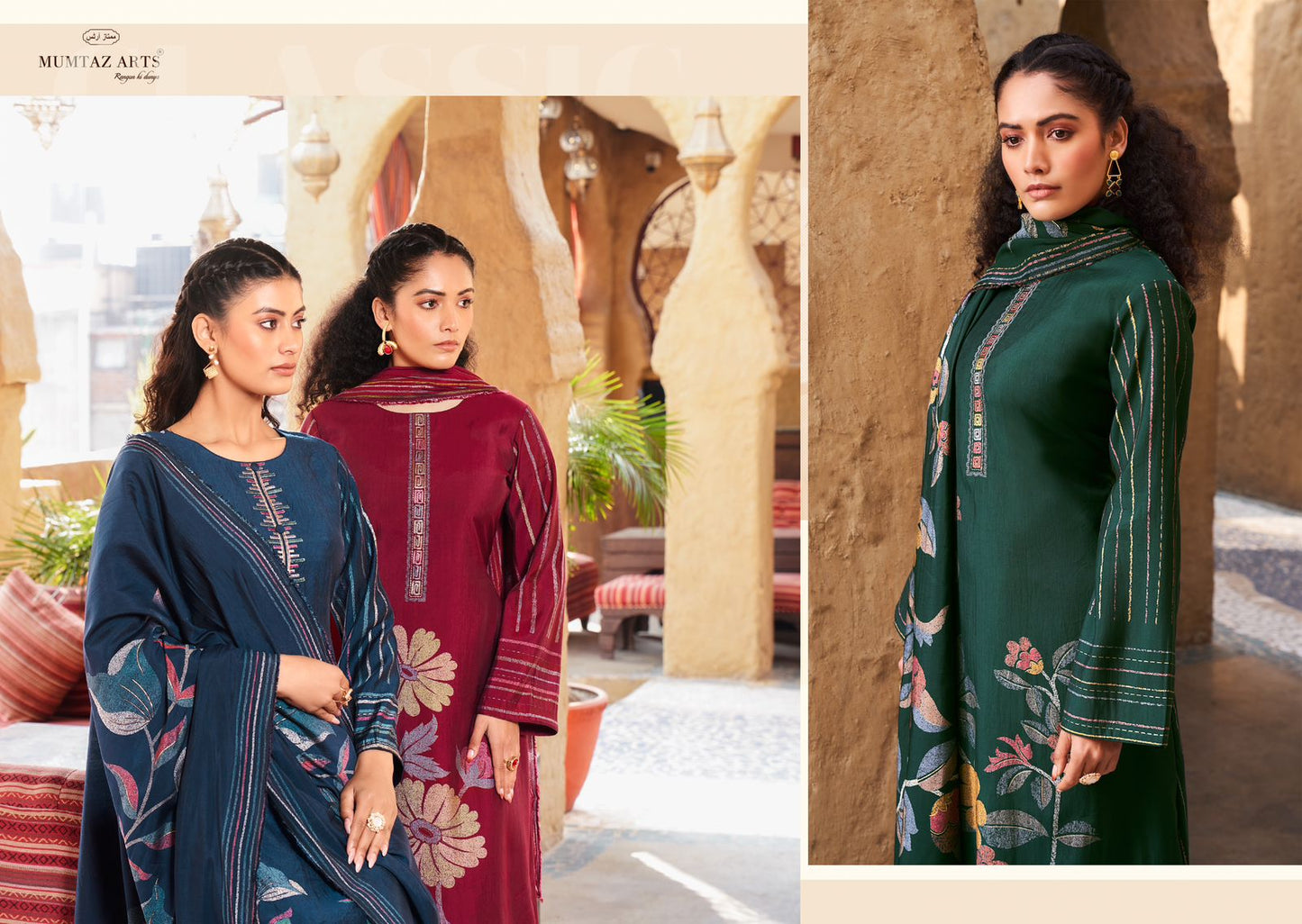 Rozeen Mumtaz Arts Viscose Muslin Pant Style Suits