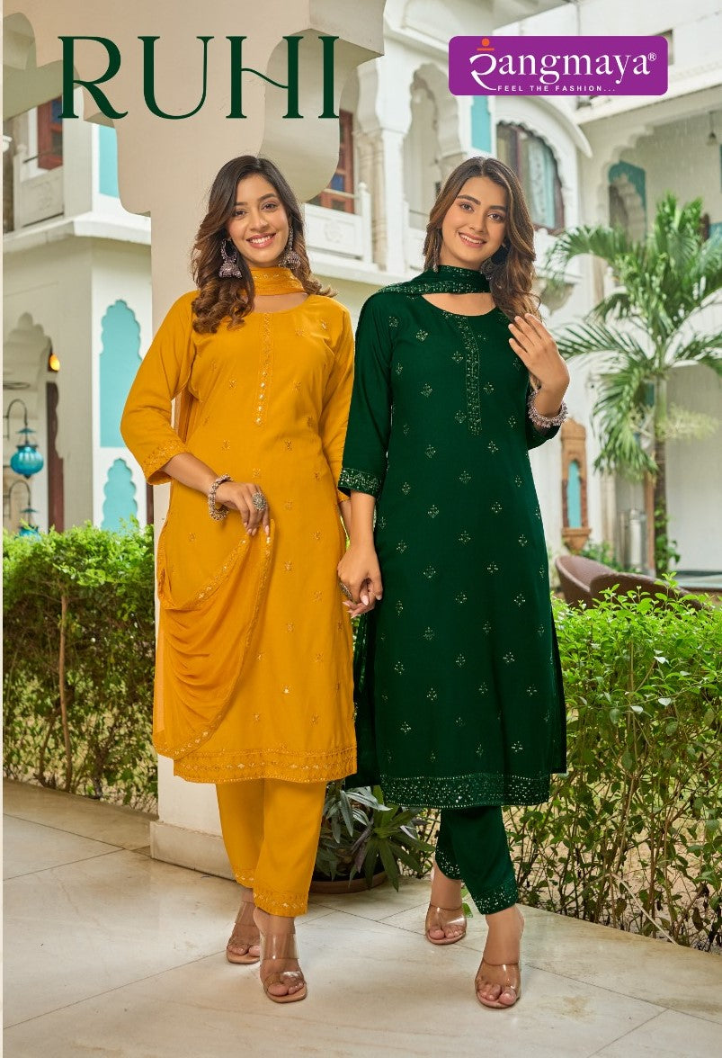 Ruhi Rangmaya Rayon Readymade Pant Style Suits
