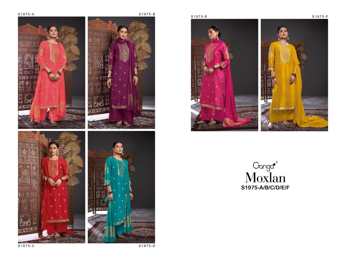 S1975-Abcdef Moxlan Ganga Viscose Jacquard Plazzo Style Suits