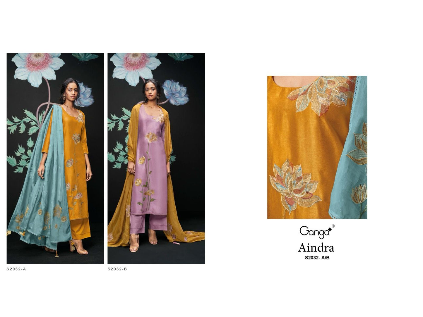 S2032-Ab Aindra Ganga Silk Plazzo Style Suits