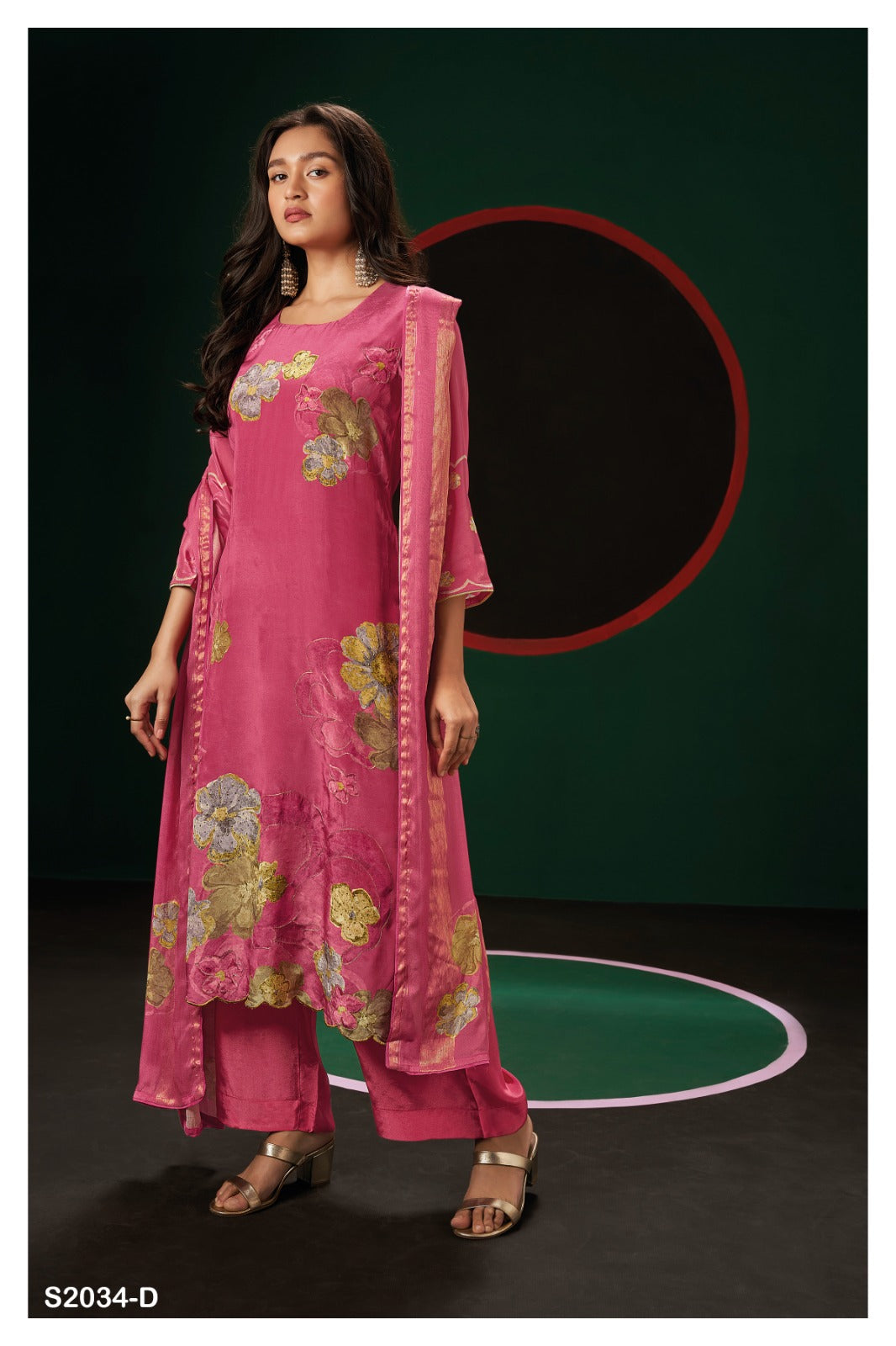 S2034-Delta Ganga Silk Crepe Plazzo Style Suits