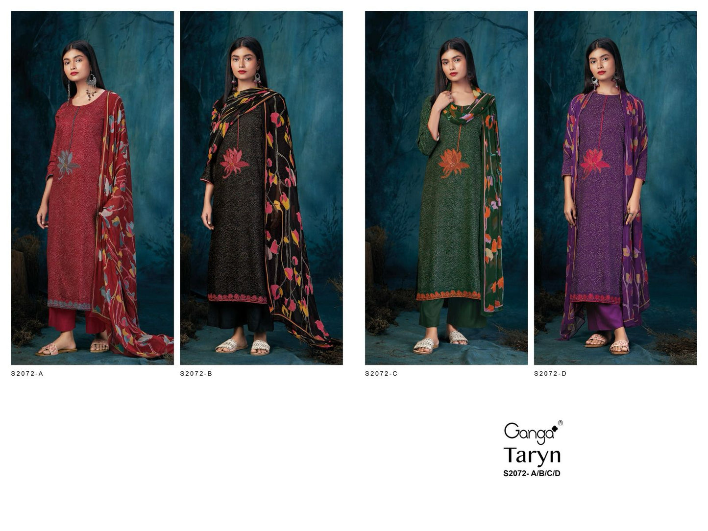 S2072-Abcd Taryn Ganga Pashmina Suits