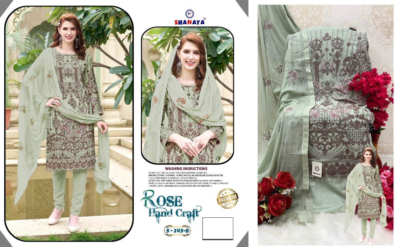 S 143 Rose Hand Craft Shanaya Fashion Fox Georgette Pakistani Salwar Suits