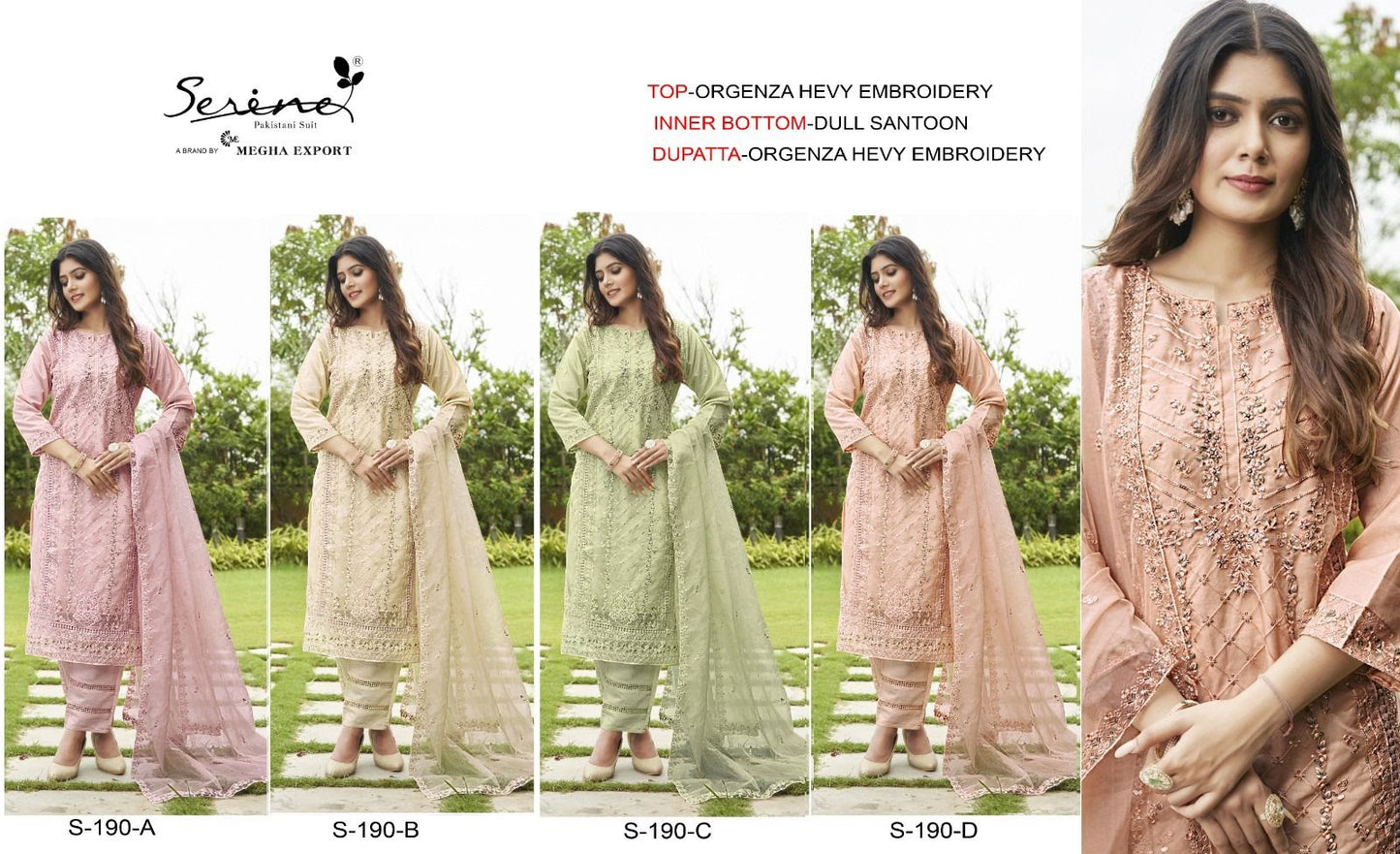 S 190 Serine Organza Pakistani Salwar Suits