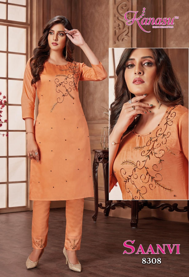 Saanvi Kanasu Silk Kurti Pant Set