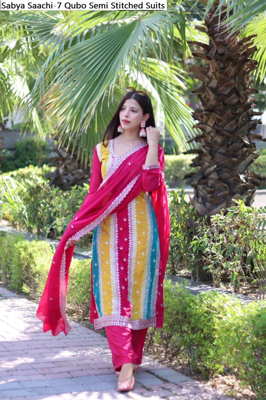 Sabya Saachi-7 Qubo Fox Georgette Semi Stitched Suits