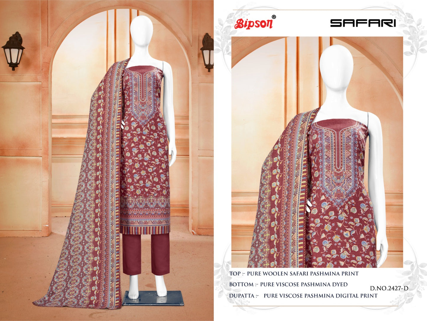 Safari-2427 Bipson Prints Woolen Pashmina Suits