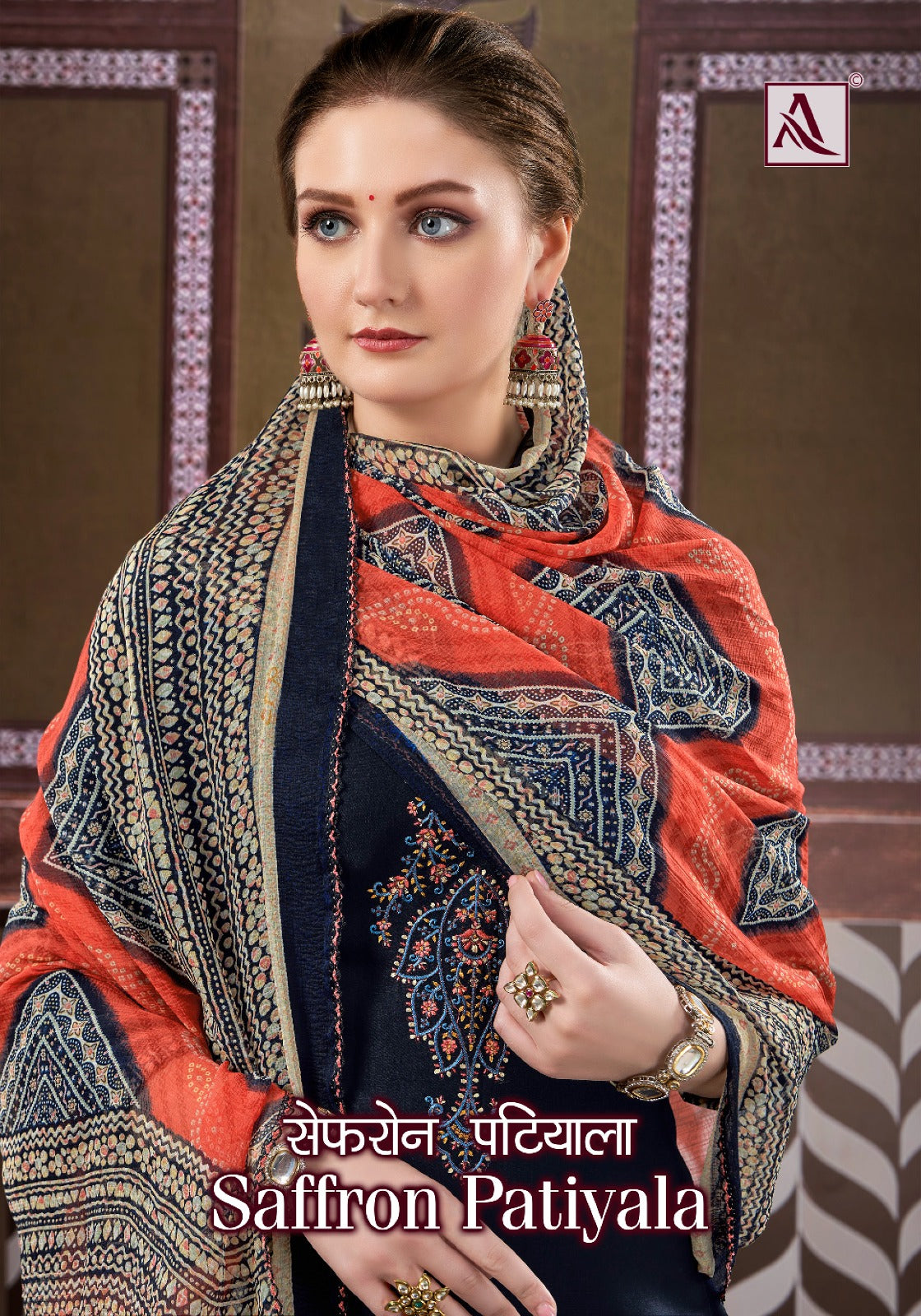 Saffron Alok Viscose Rayon Patiyala Style Suits