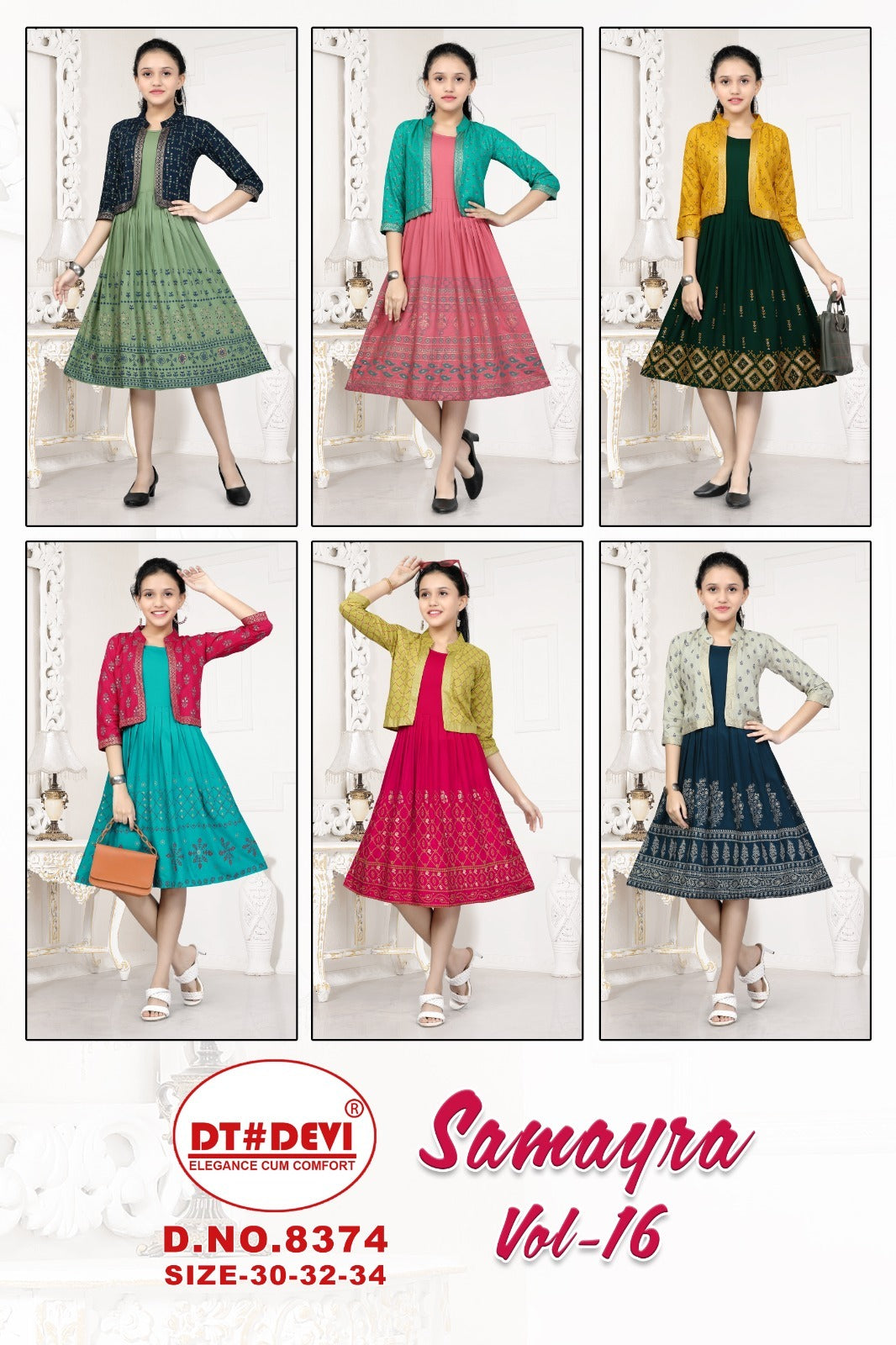 Samayra Vol 16 Dt Devi Reyon Girls Kurti Jacket Set
