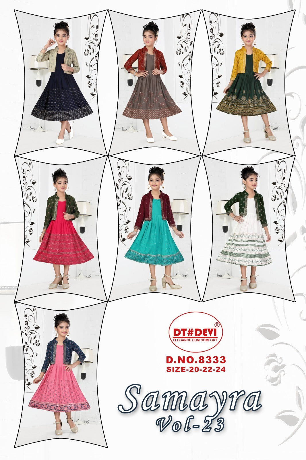 Samayra Vol 23-8333 Dt Devi Rayon Girls Kurti Jacket Set