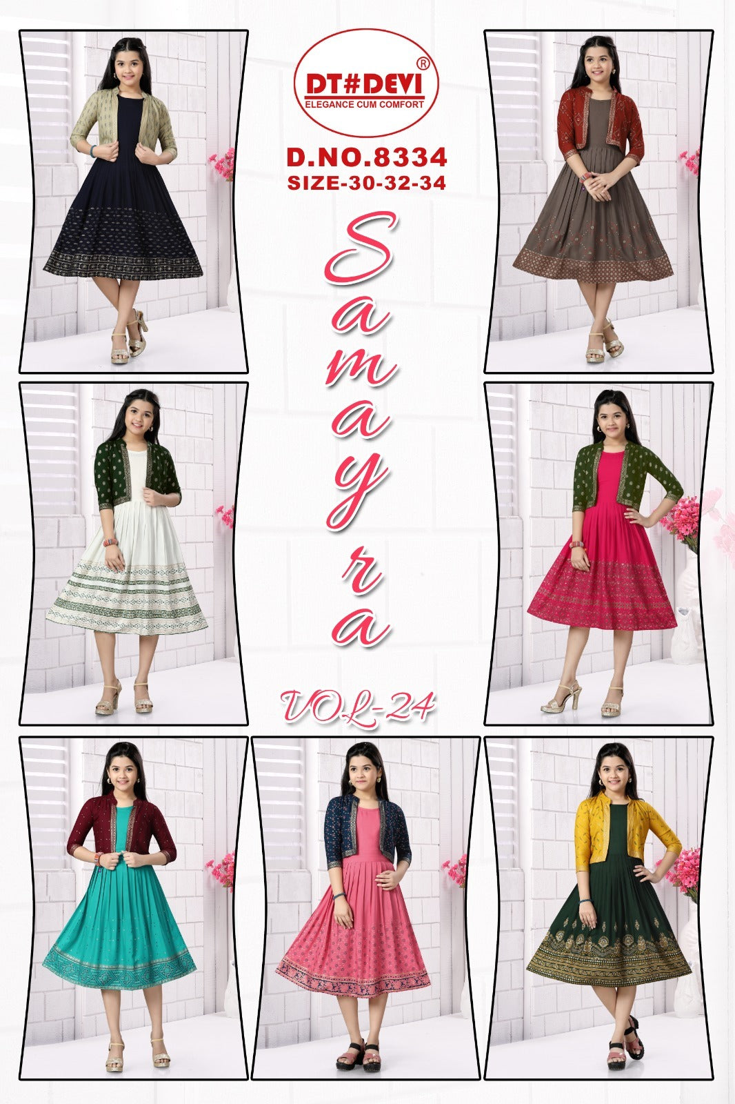 Samayra Vol 24-8334 Dt Devi Rayon Girls Kurti Jacket Set