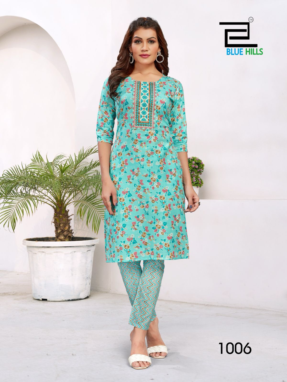 Sameera Blue Hills Cotton Kurti Pant Set