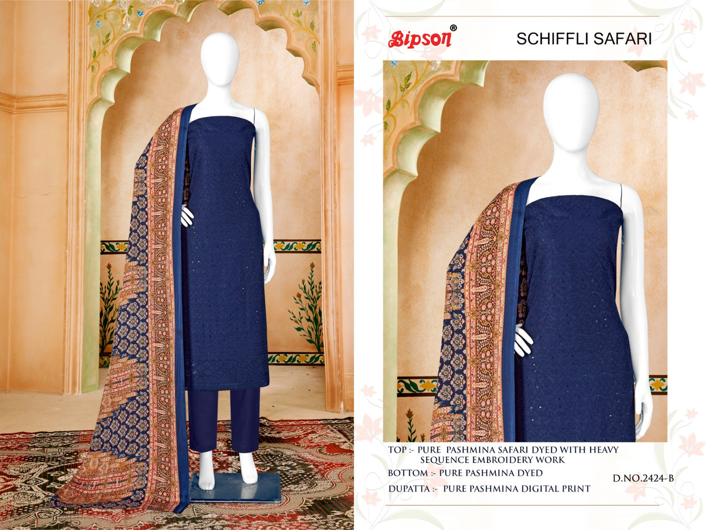 Schiffli Safari-2424 Bipson Prints Pashmina Suits