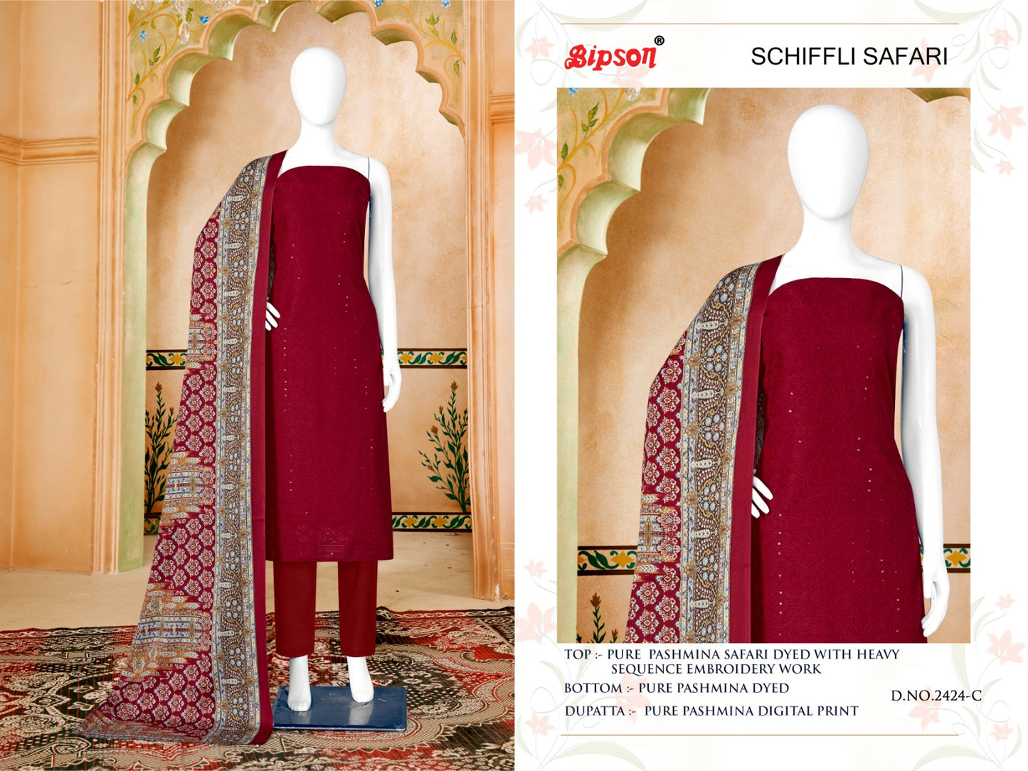 Schiffli Safari-2424 Bipson Prints Pashmina Suits