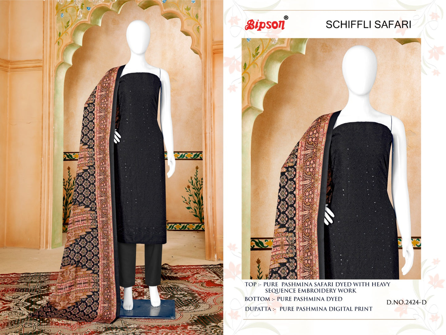 Schiffli Safari-2424 Bipson Prints Pashmina Suits