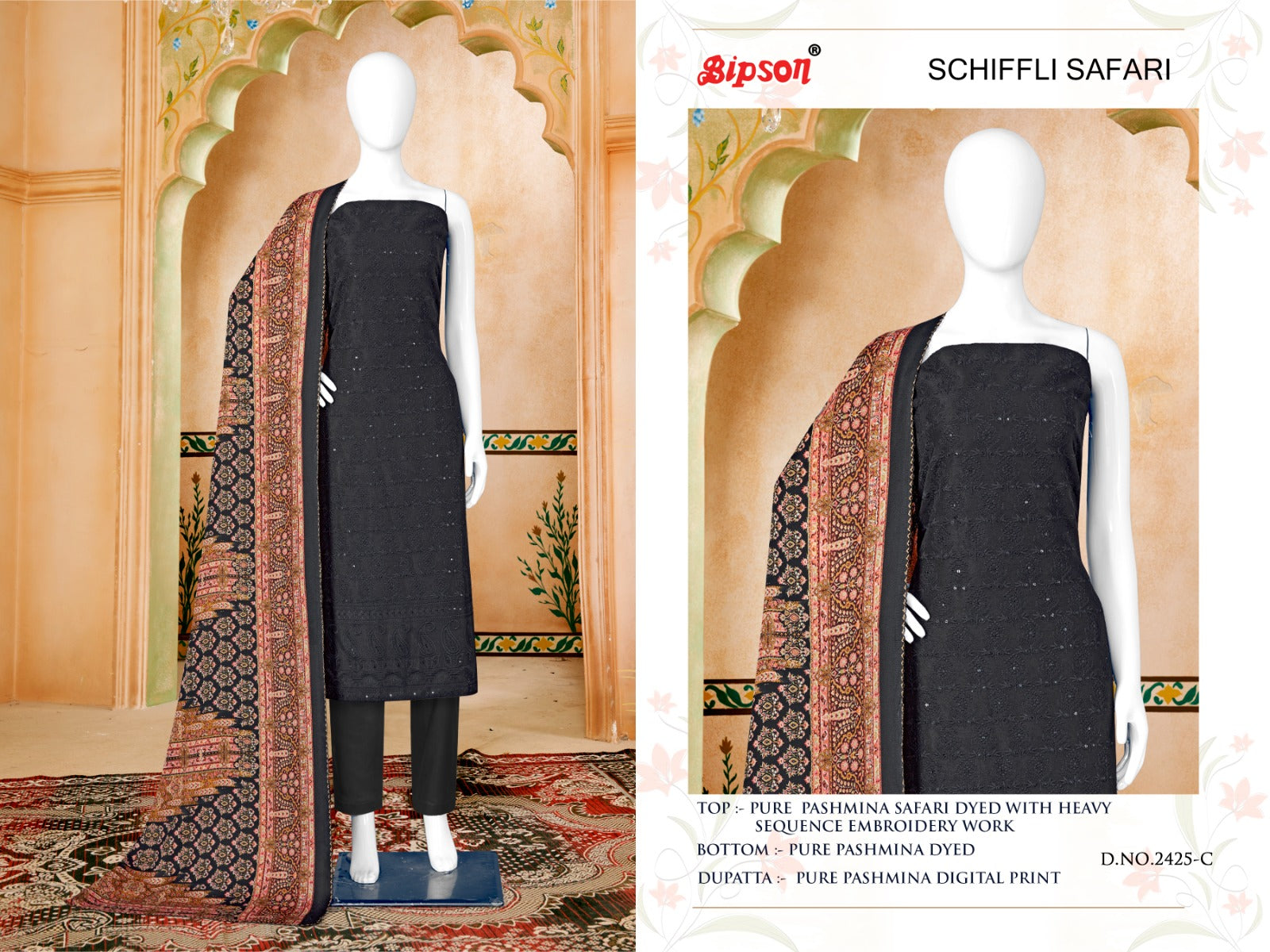 Schiffli Safari-2425 Bipson Prints Pashmina Suits