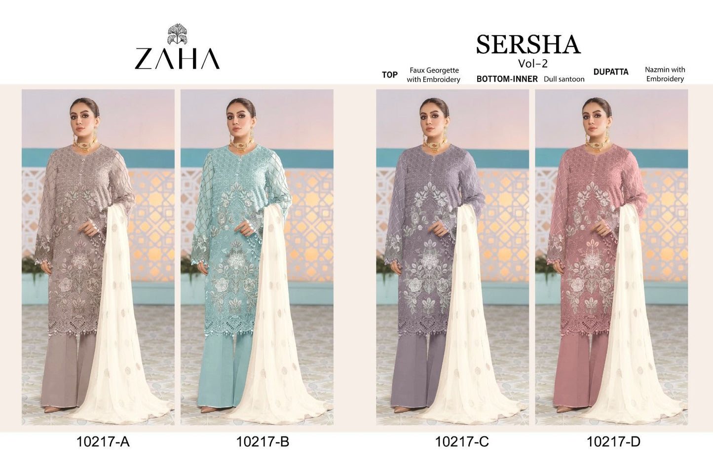 Sersha Vol 2 Dn 10217 Zaha Georgette Pakistani Salwar Suits