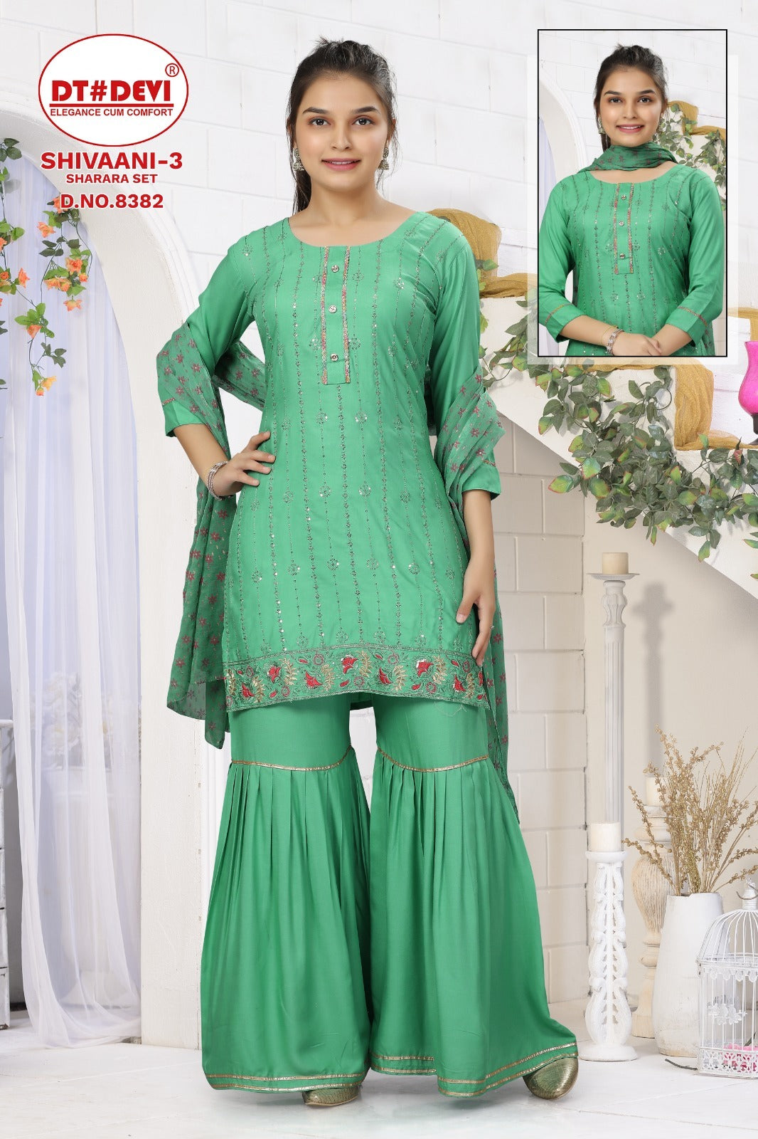 Shivaani-3-8382 Dt Devi Rayon Readymade Sharara Suits
