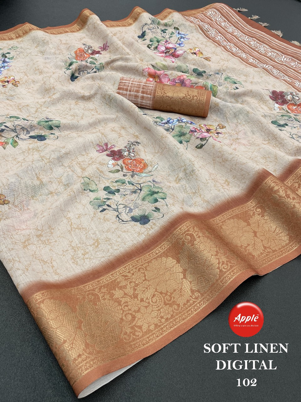 Soft Linen Digital Apple Sarees