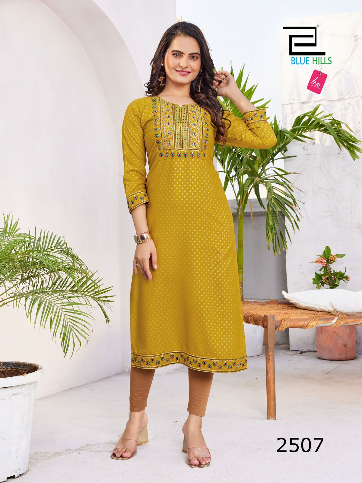 Solid Vol 25 Blue Hills Rayon 14Kg Knee Length Kurtis