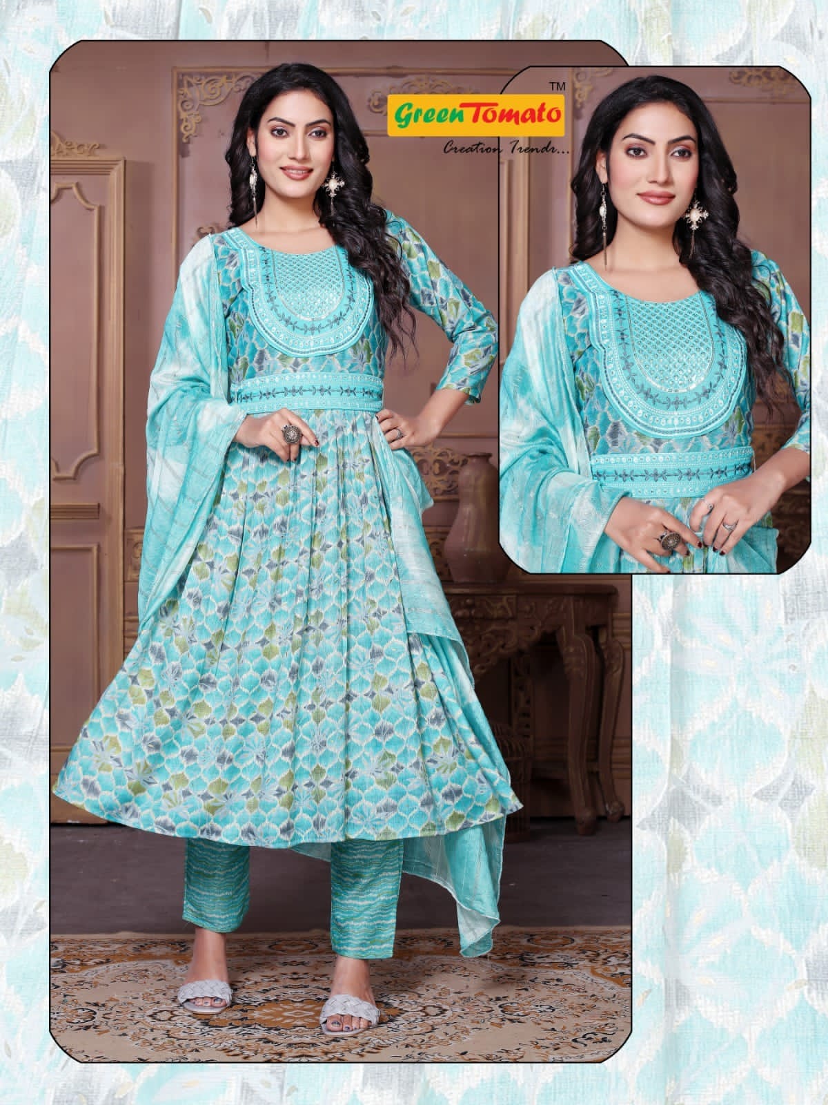 Sridevi Green Tomato Readymade Pant Style Suits