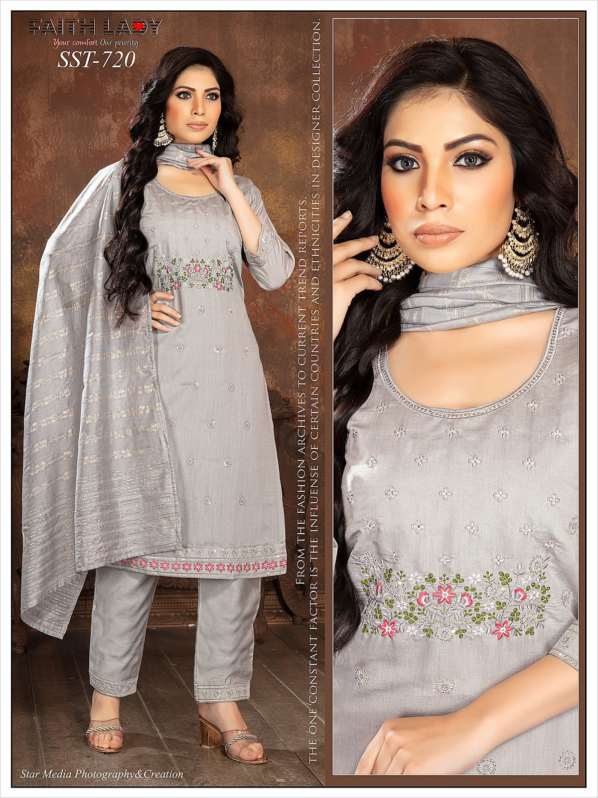 Sst 720 Faith Lady Silk Readymade Pant Style Suits
