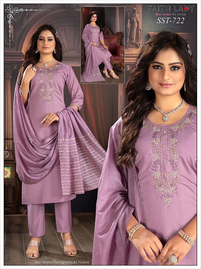 Sst 722 Faith Lady Silk Readymade Pant Style Suits