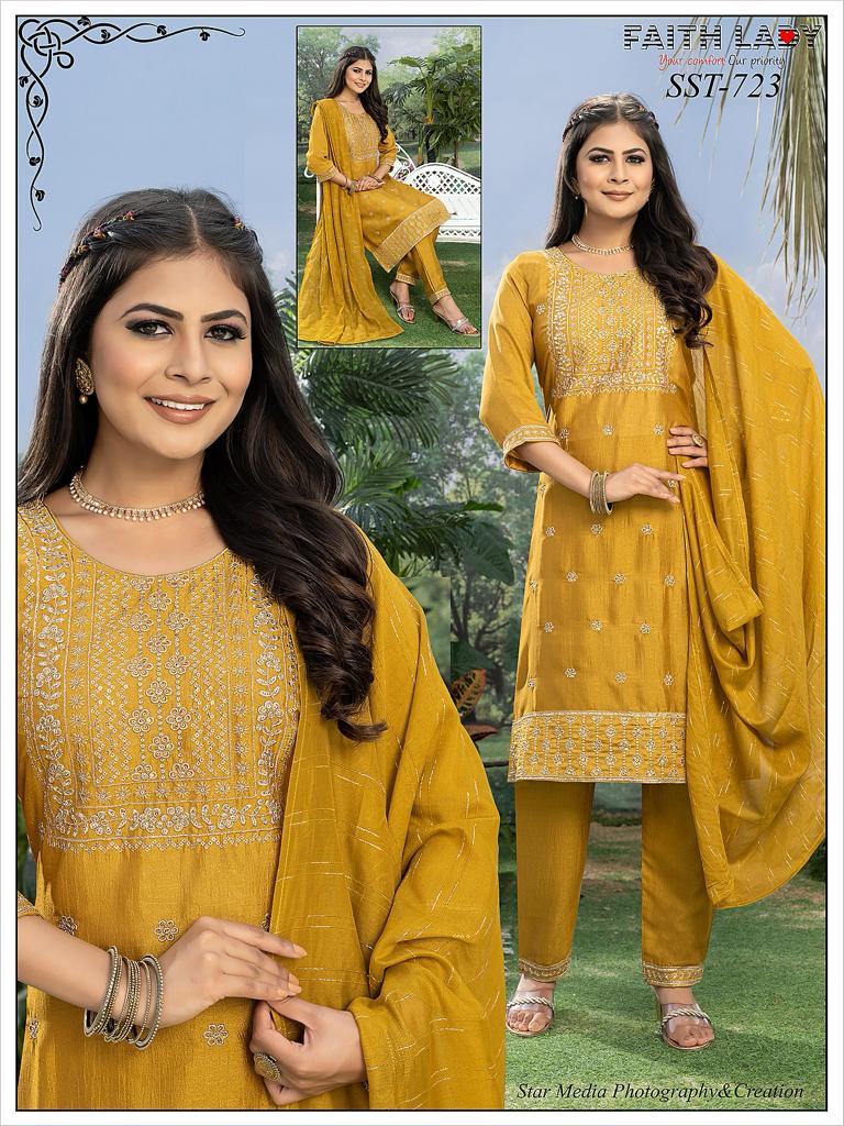 Sst 723 Faith Lady Silk Readymade Pant Style Suits